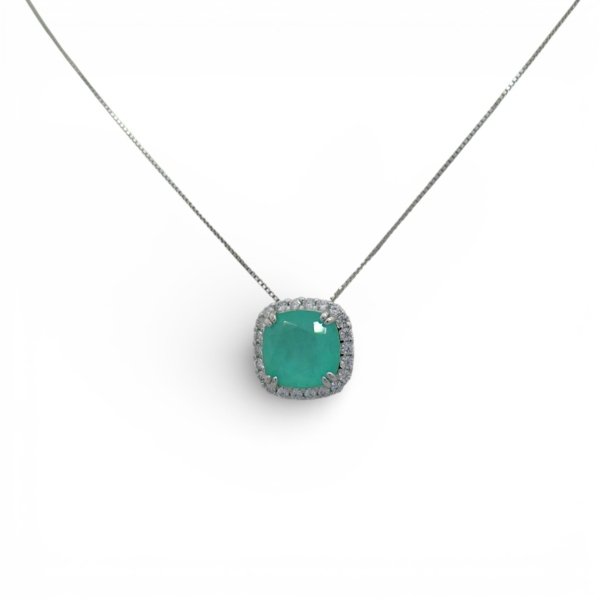 Collana contorno pietra verde idrotermale argento Sovrani