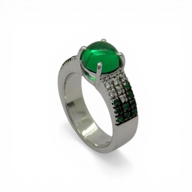 Anello fascia Cabochon verde artigianale in argento 925