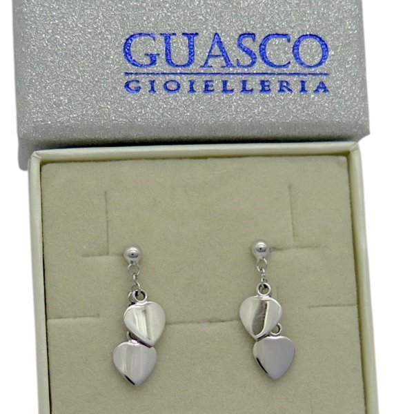Orecchini bimba cuori pendenti oro bianco 18 ct