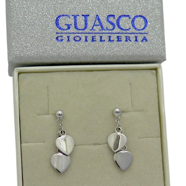 Orecchini bimba cuori pendenti oro bianco 18 ct