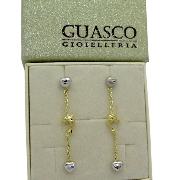 Orecchini delfino pendenti in oro 18 ct