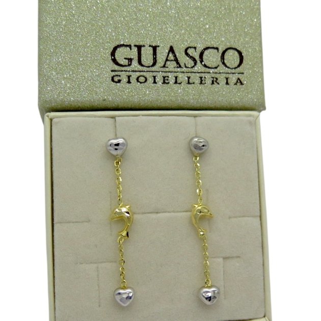 Orecchini delfino pendenti in oro 18 ct