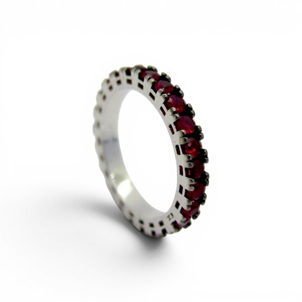Fedina circolare pietre rosse in argento 925