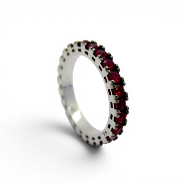 Fedina circolare pietre rosse in argento 925