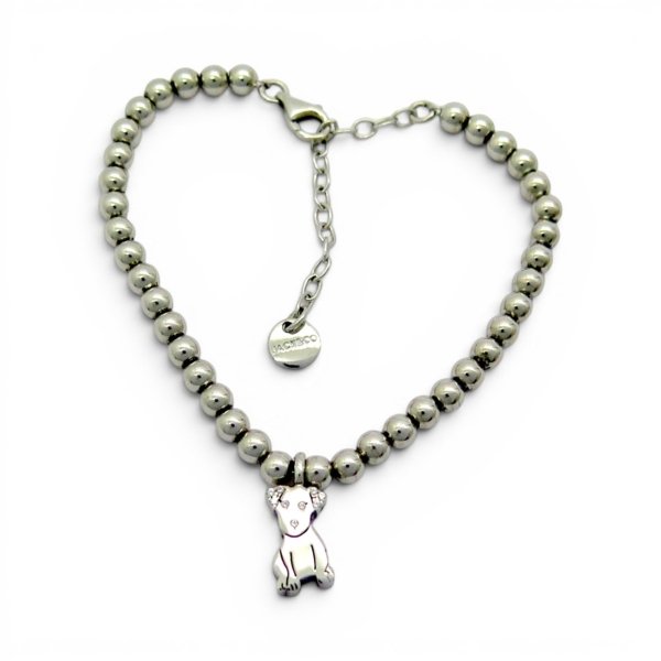 Bracciale cane amico pelosetto e sfere in argento 925