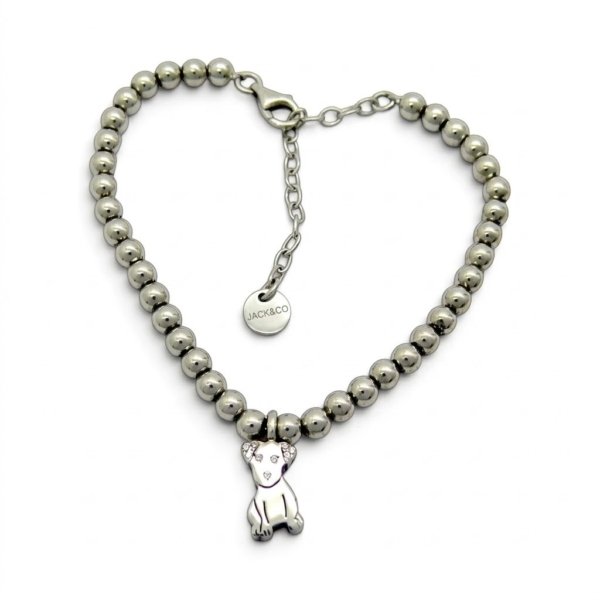 Bracciale cane amico pelosetto e sfere in argento 925