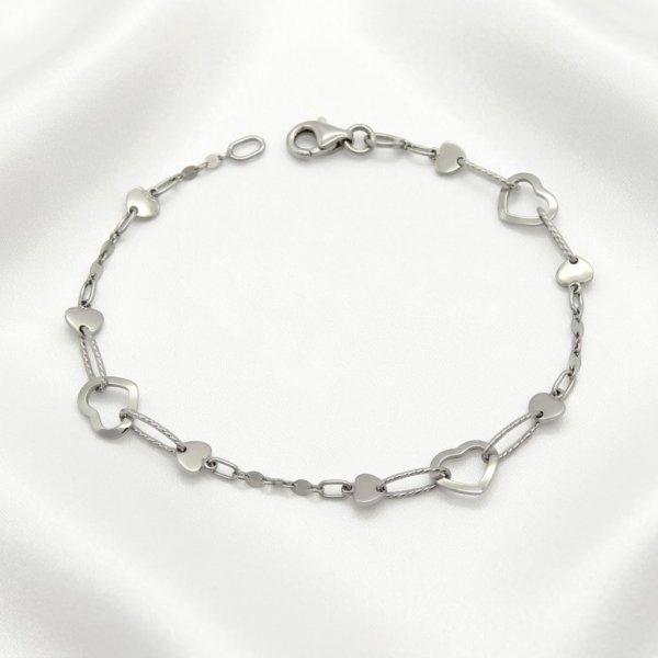 Bracciale cuori in oro bianco 18 ct