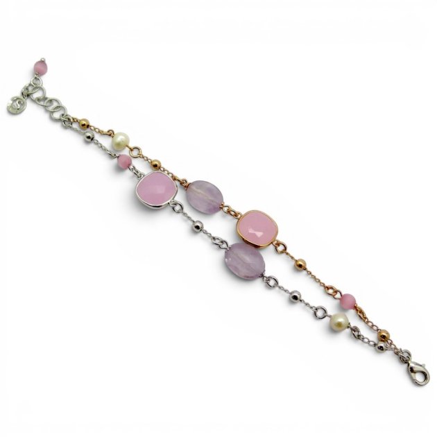 Bracciale doppio Sovrani pietre rosa e perle