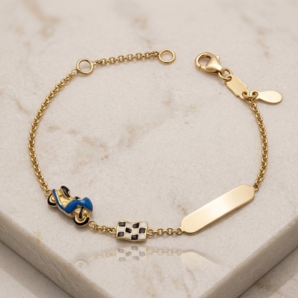Bracciale moto battesimo bimbo oro giallo 18 ct
