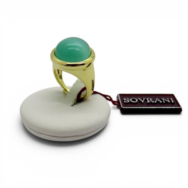 Anello Cocktail Cabochon Tondo Pietra Verde Sovrani J8253 Placcato Oro