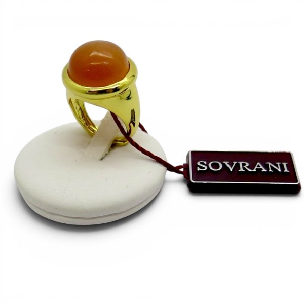 Anello Sovrani pietra arancione Cabochon tondo J8254