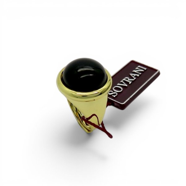Anello Sovrani pietra nera Cabochon tondo