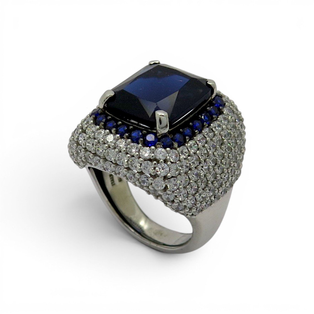 Anello pavè centro blu argento 925
