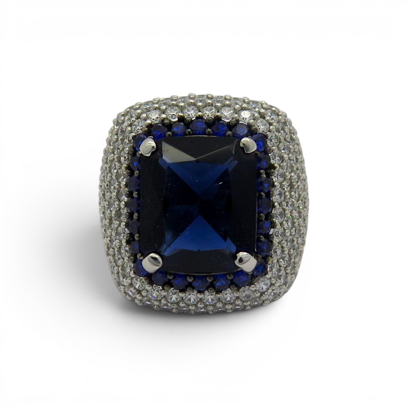 Anello pavè centro blu argento 925