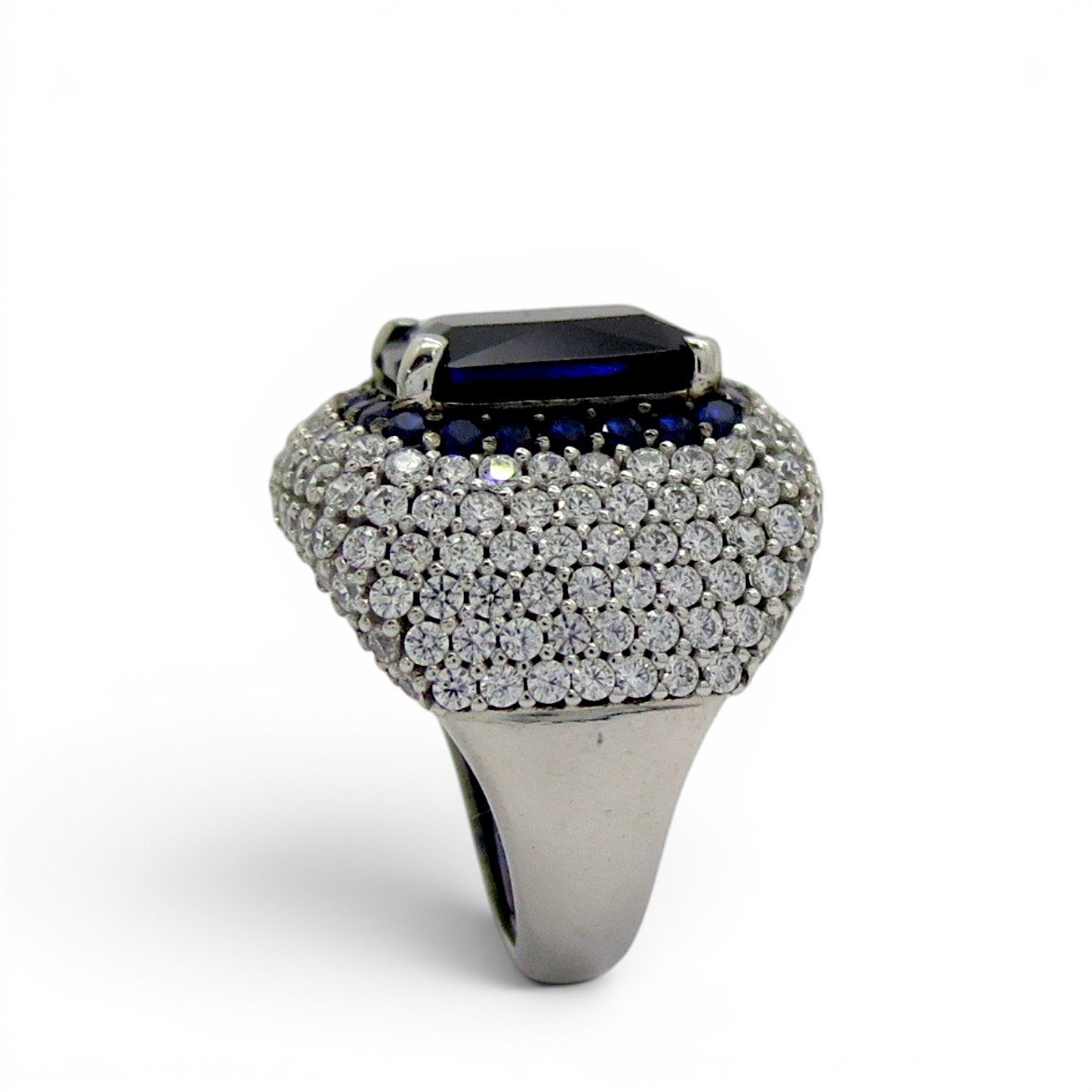 Anello pavè centro blu argento 925