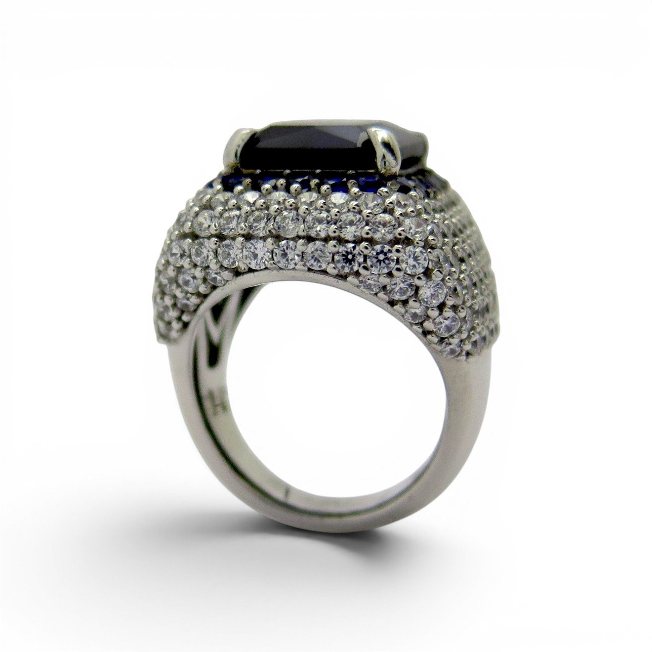 Anello pavè centro blu argento 925
