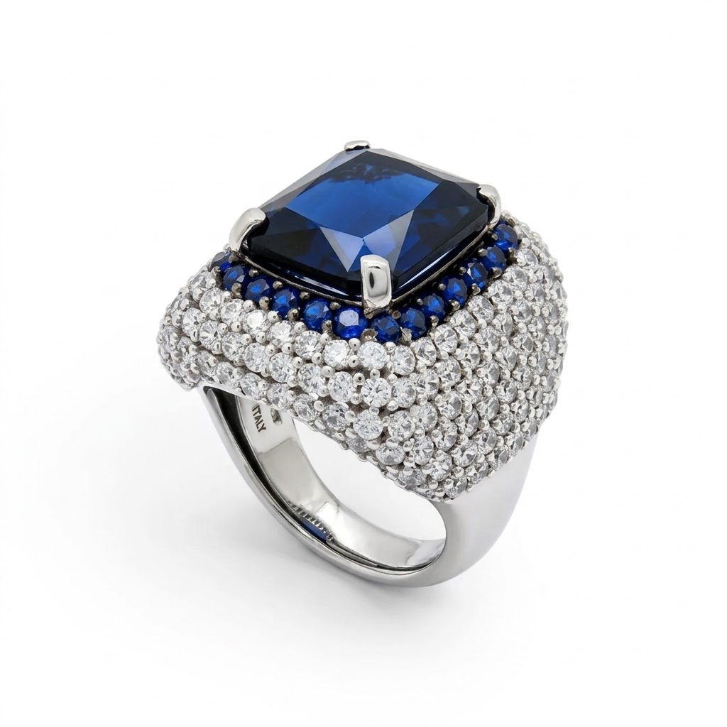 Anello pavè centro blu argento 925
