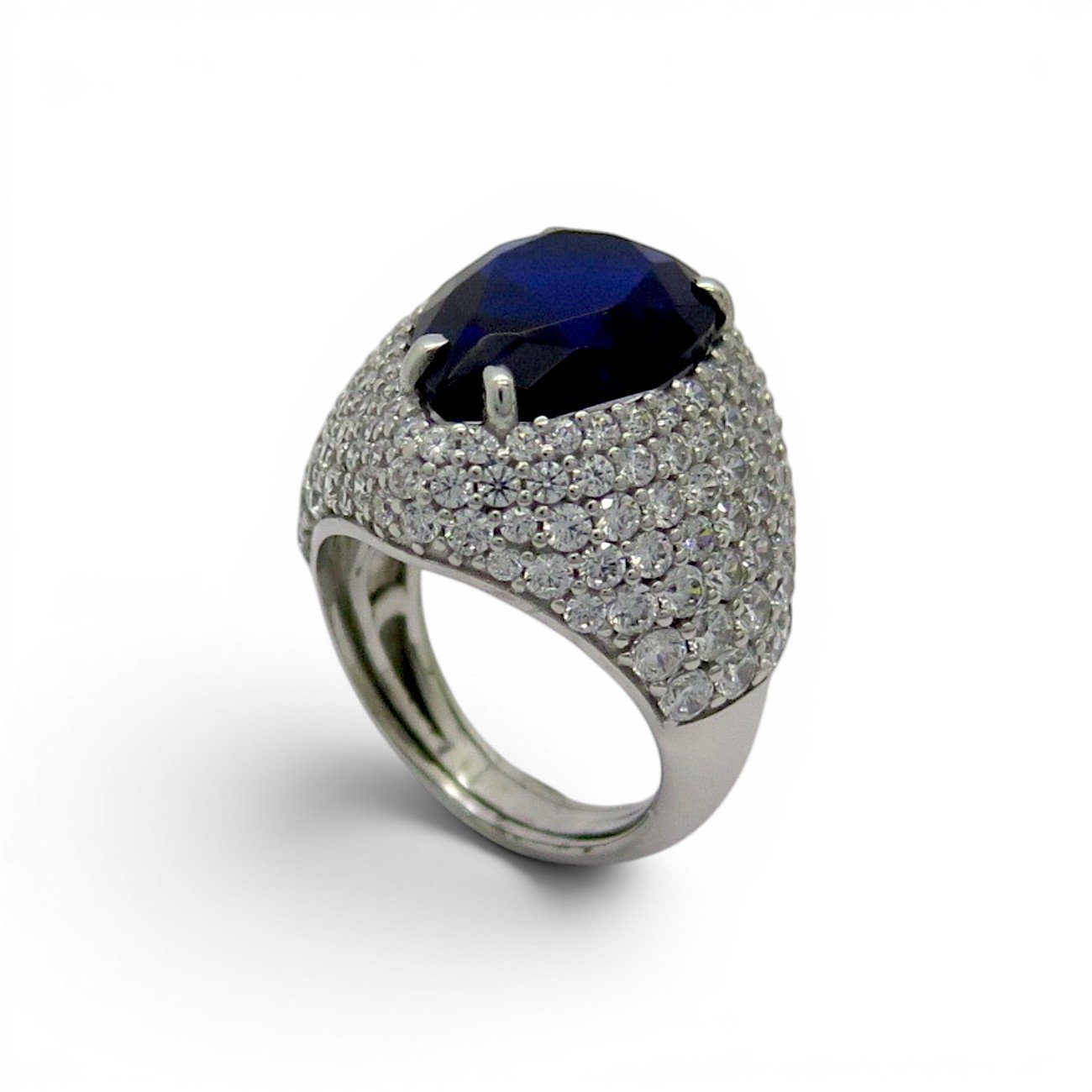 Anello vistoso goccia blu argento 925