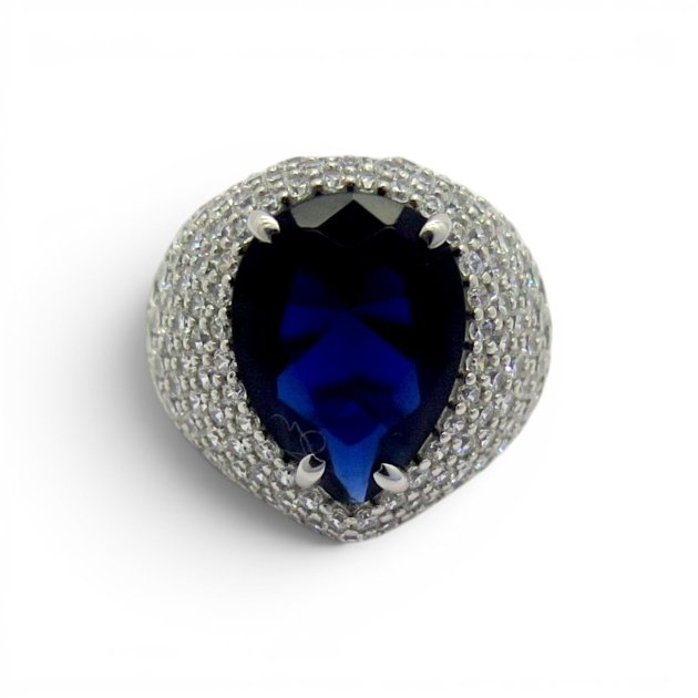Anello vistoso goccia blu argento 925