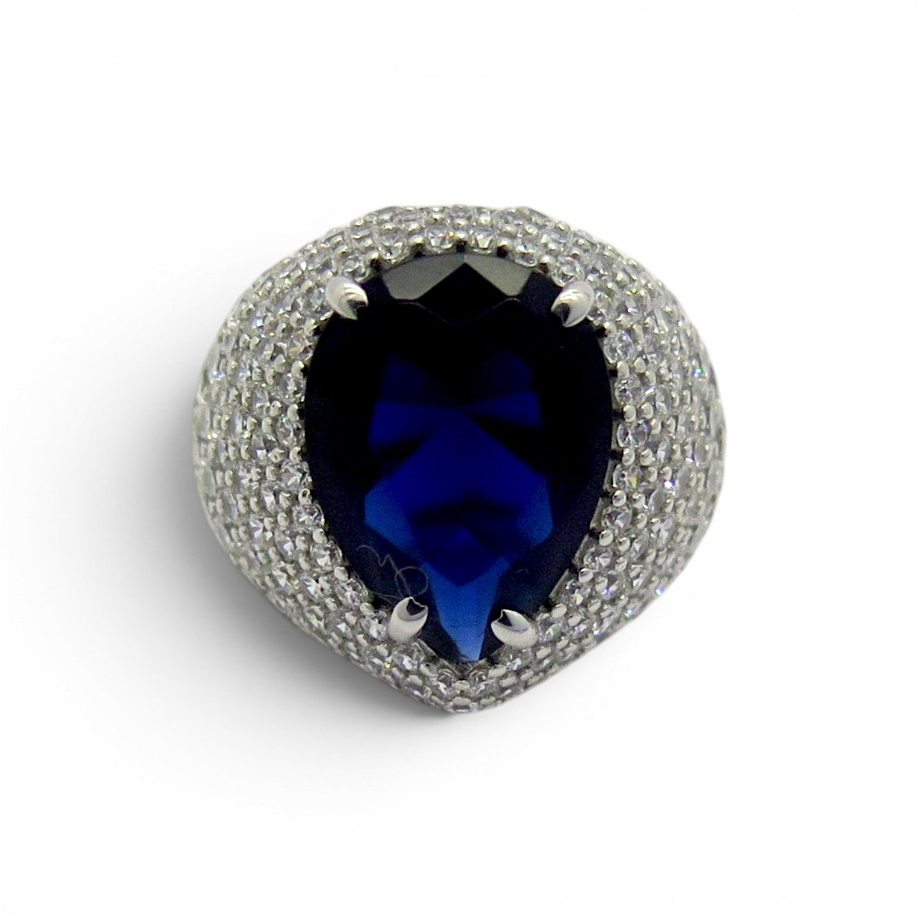Anello vistoso goccia blu argento 925