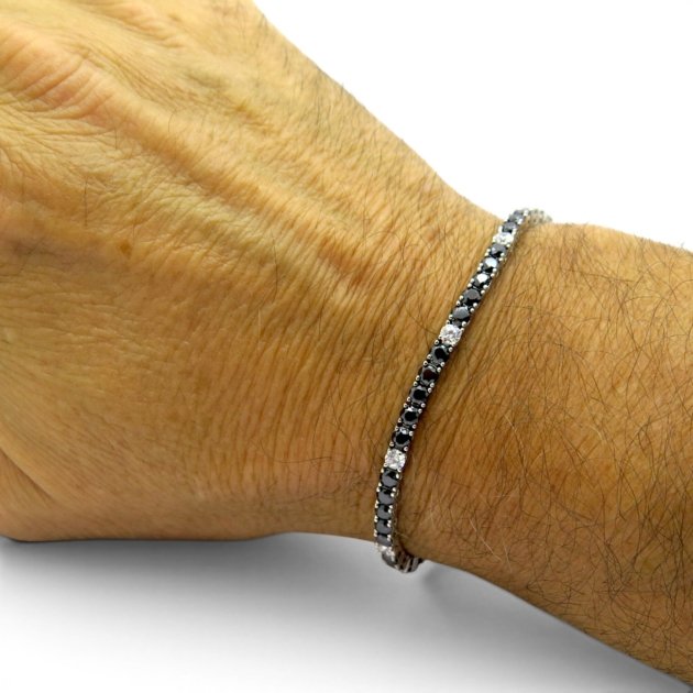 Bracciale Tennis alternato 3 mm in argento 925 rodio