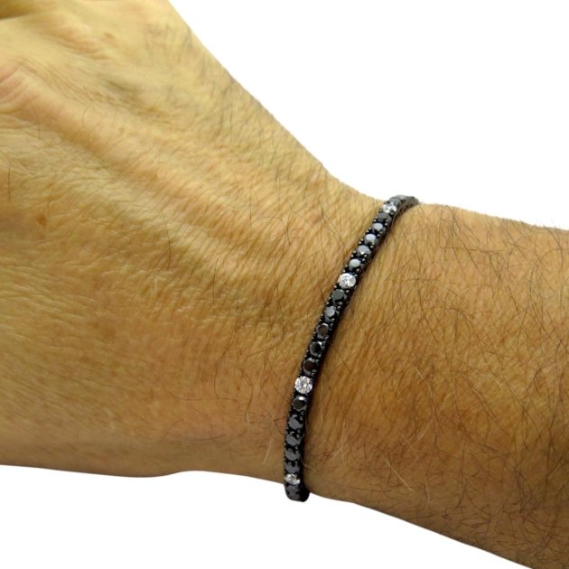 Bracciale Tennis alternato brunito black 3 mm in argento 925