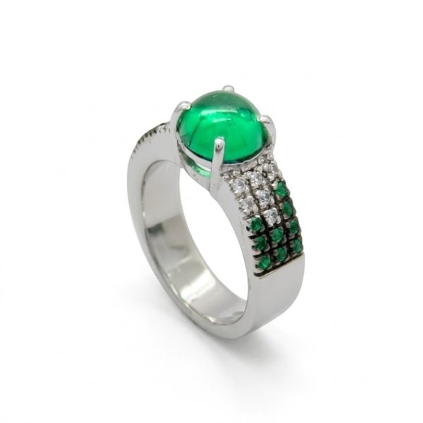 Anello fascia Cabochon verde artigianale in argento 925