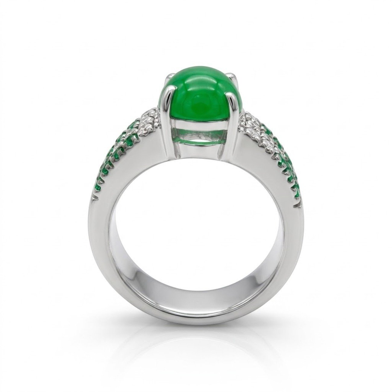 Anello fascia Cabochon verde artigianale in argento 925