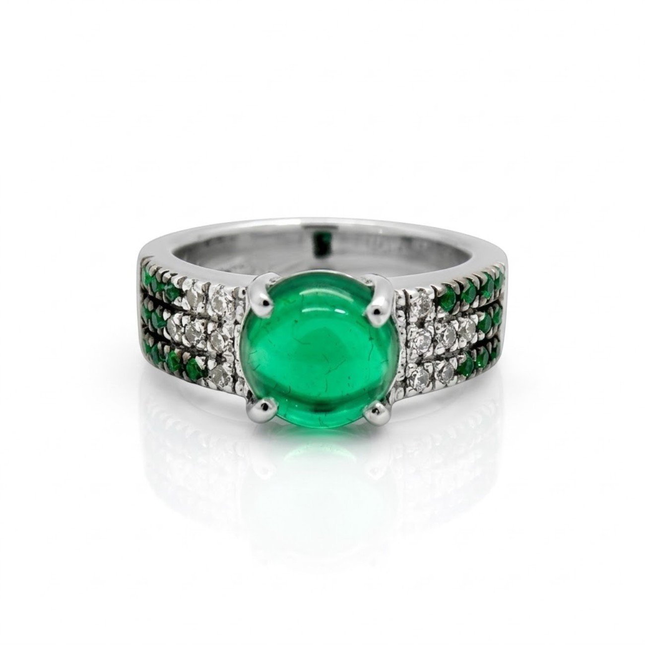 Anello fascia Cabochon verde artigianale in argento 925