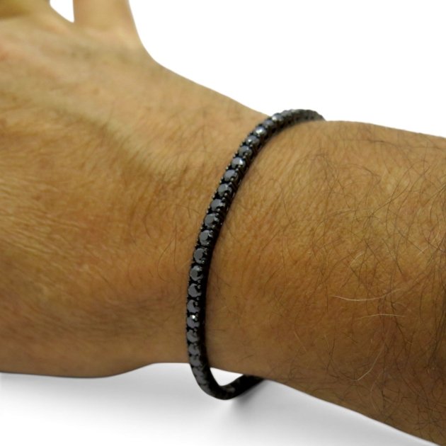 Bracciale tennis total black brunito nero in argento pietre nere