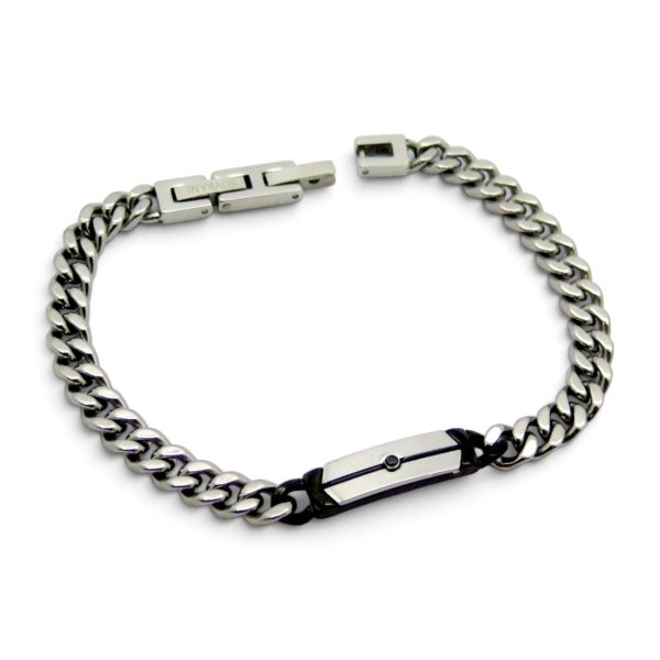 Bracciale uomo in acciaio groumette e punto luce