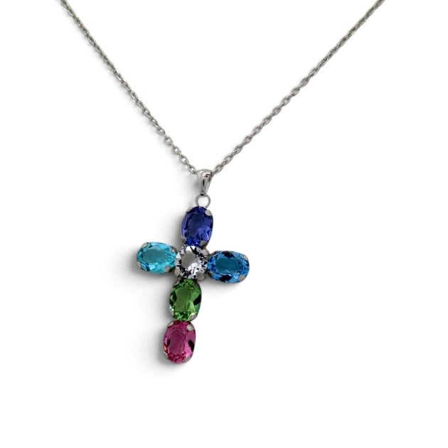 Ciondolo croce multicolor argento 925