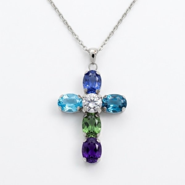 Ciondolo croce multicolor argento 925