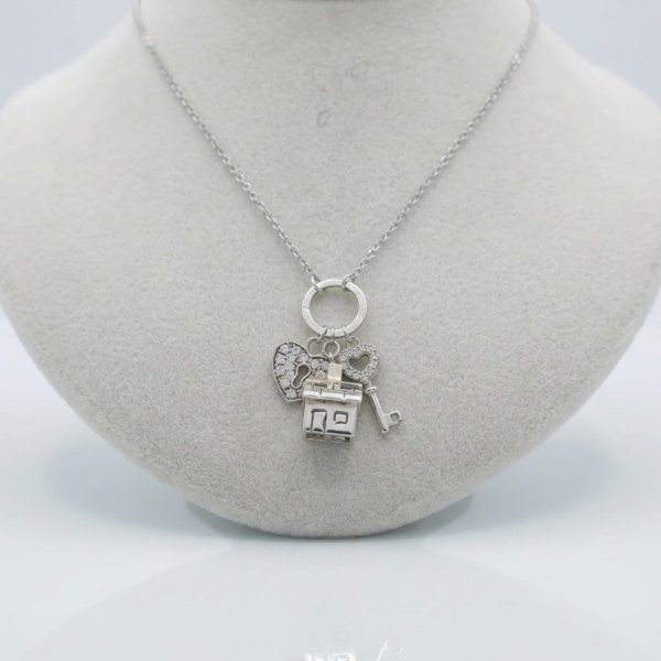 Collana casa cuore chiave in argento 925 e pietre zirconi