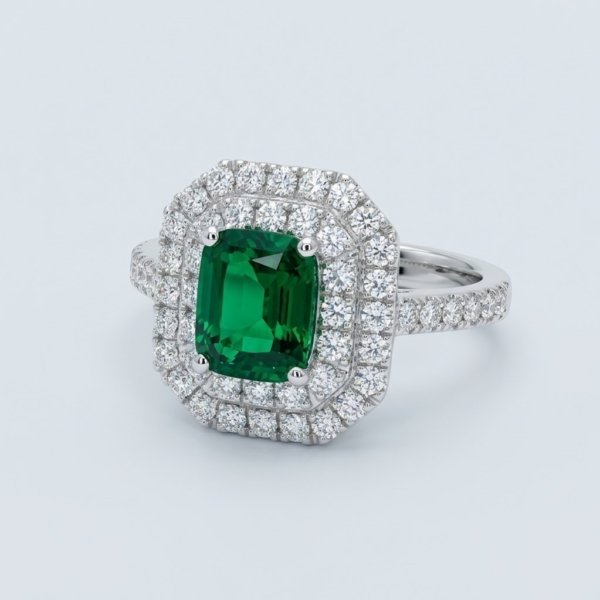Anello doppio contorno centro verde Gioielleria in argento