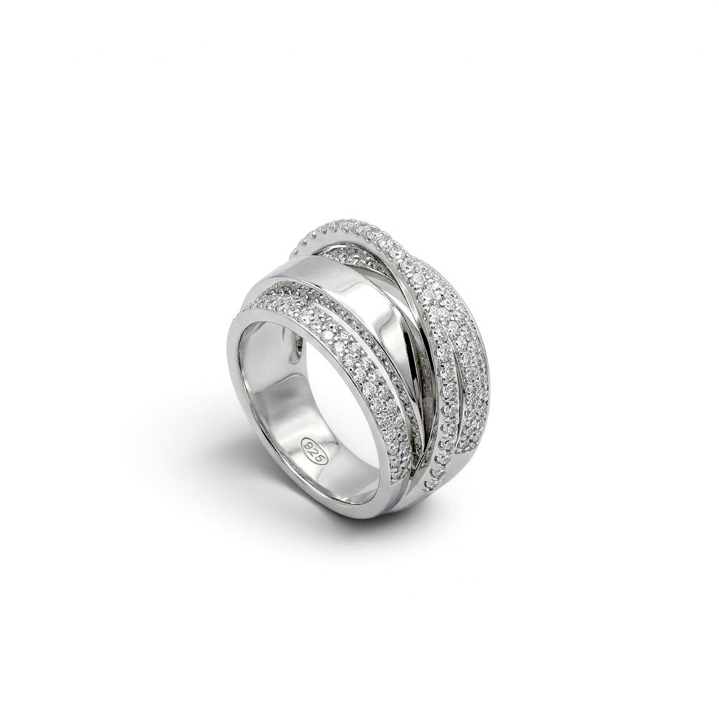 Anello fascione elegante argento e zirconi cubici Venerio Argento