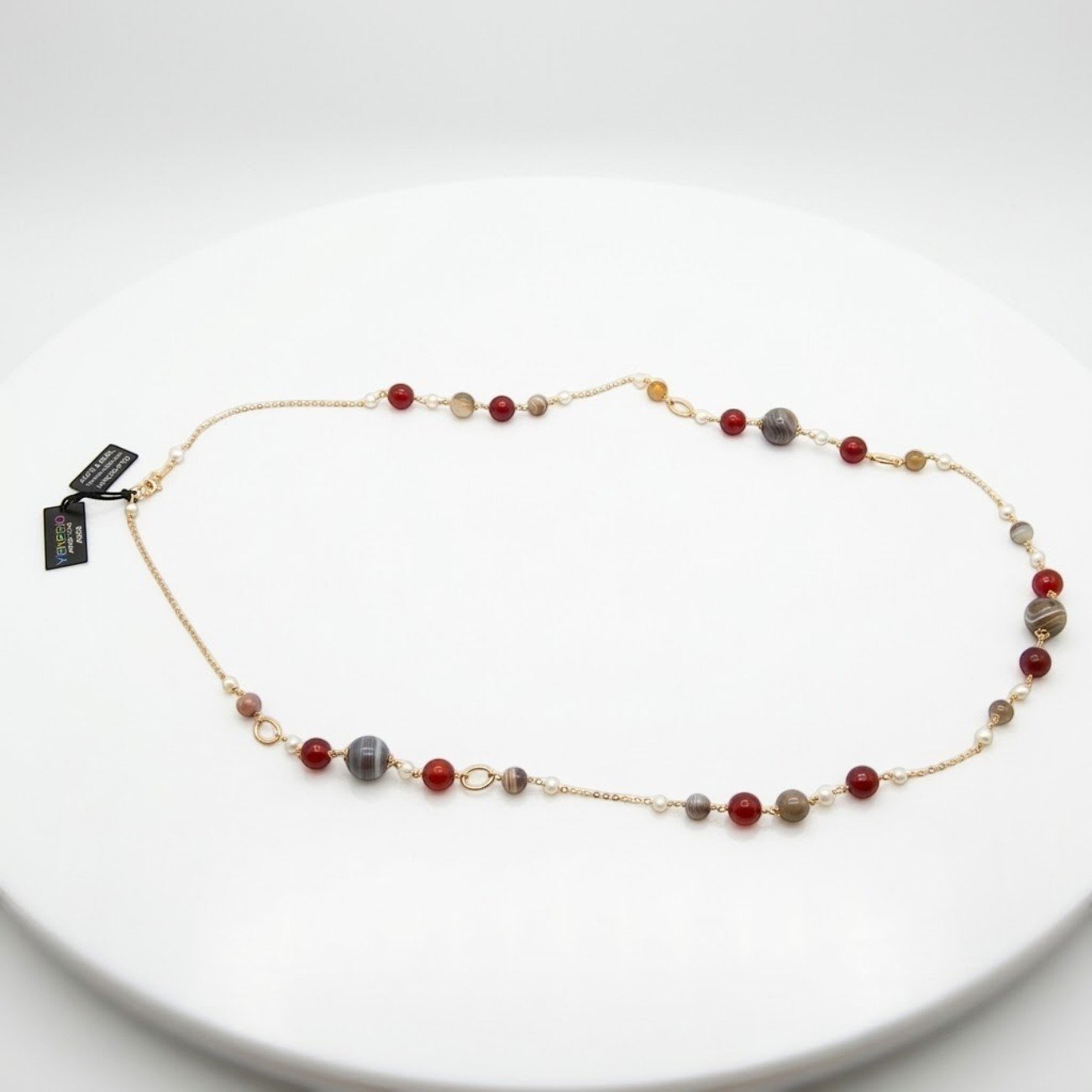 Collana lunga perla agata rubino agata botswana Venerio argento
