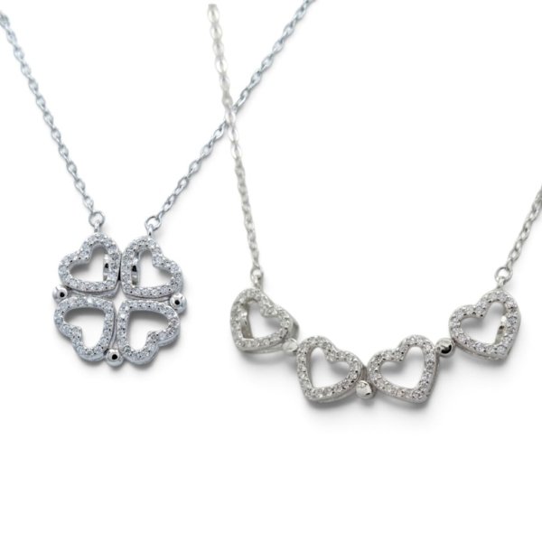 Collana multiuso quadrifoglio cuori calamita Venerio argento