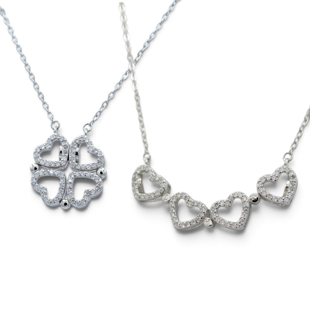 Collana multiuso quadrifoglio cuori calamita Venerio argento