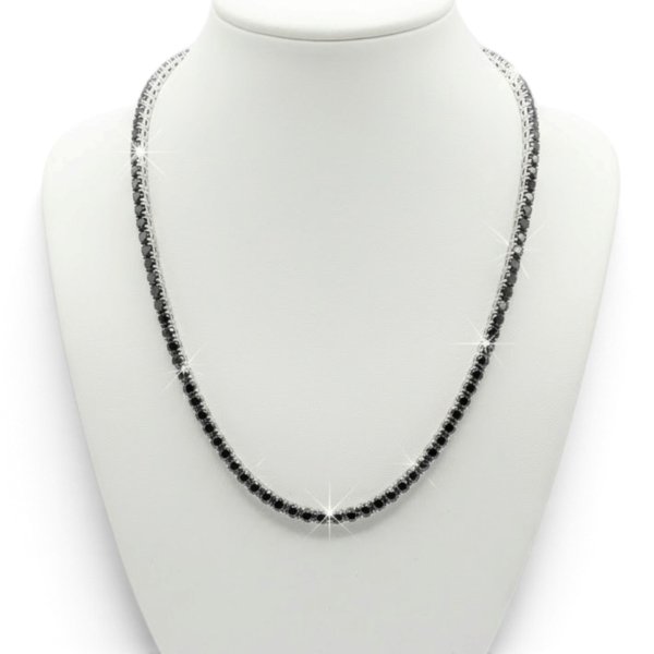 Collana tennis 50 cm pietre nere argento rodiato