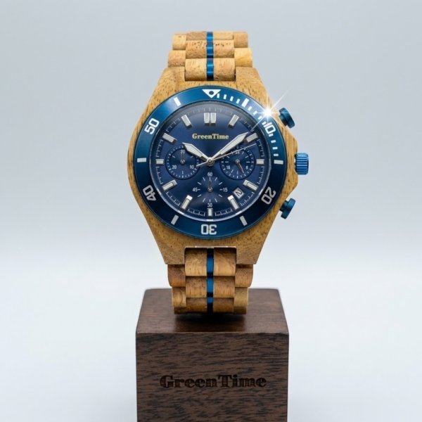 Orologio cronografo in legno di pero ghiera blu Green Time