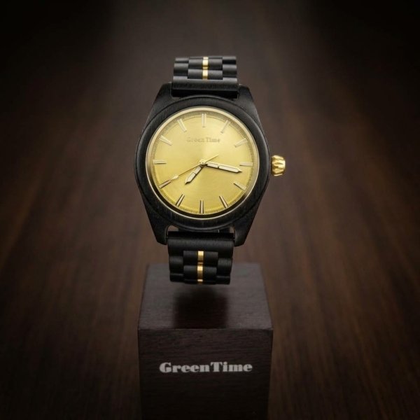 Orologio in legno quadrante oro Green Time legno ebano nero ZW209B