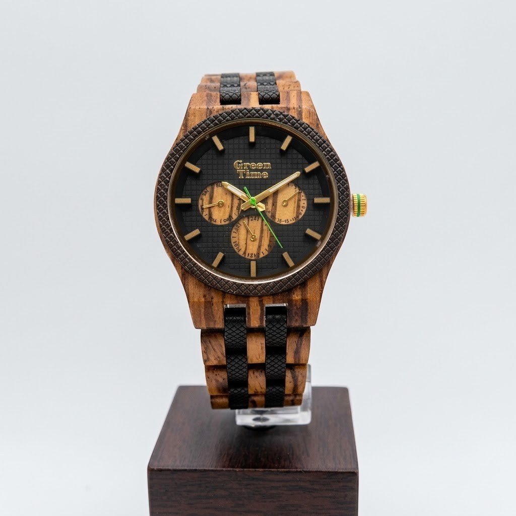 Orologio in legno zebrano datario contatori Green time